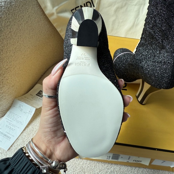 ✨ Fendi Rockoko Metallic Knit Sock Booties — Black — EU 37 ✨ - Picture 9 of 11